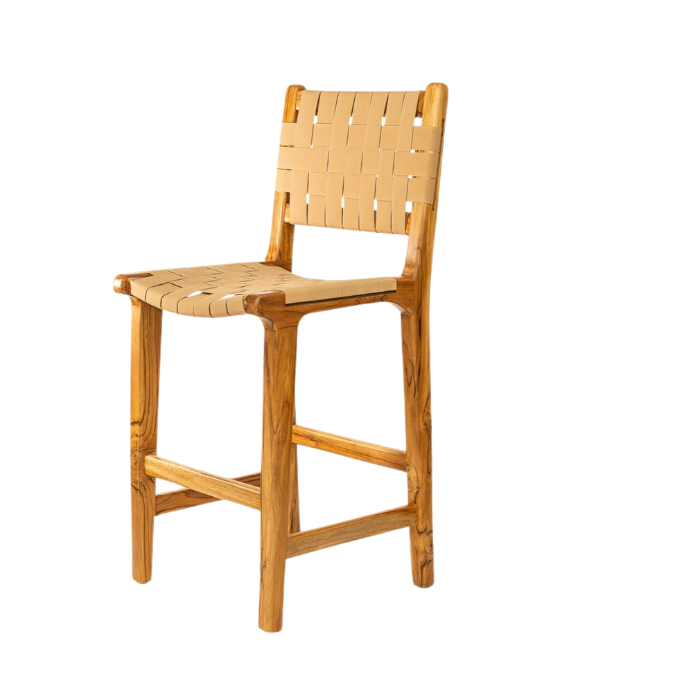 Silla alta Xaly — Madera de teca, tela Sunbrella